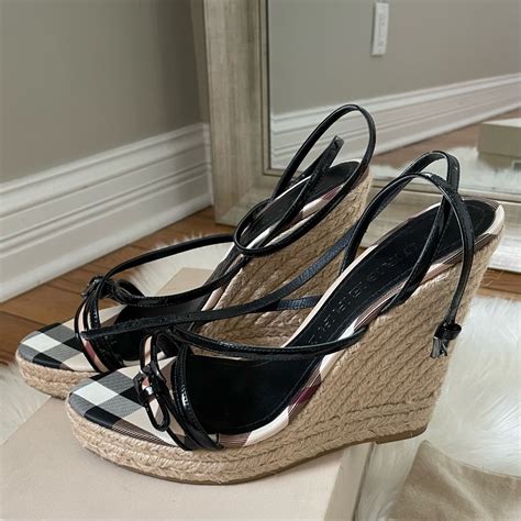 burberry nova check wedge espadrille on|BURBERRY Patent Nova Check Trim Espadrille Wedges 40.